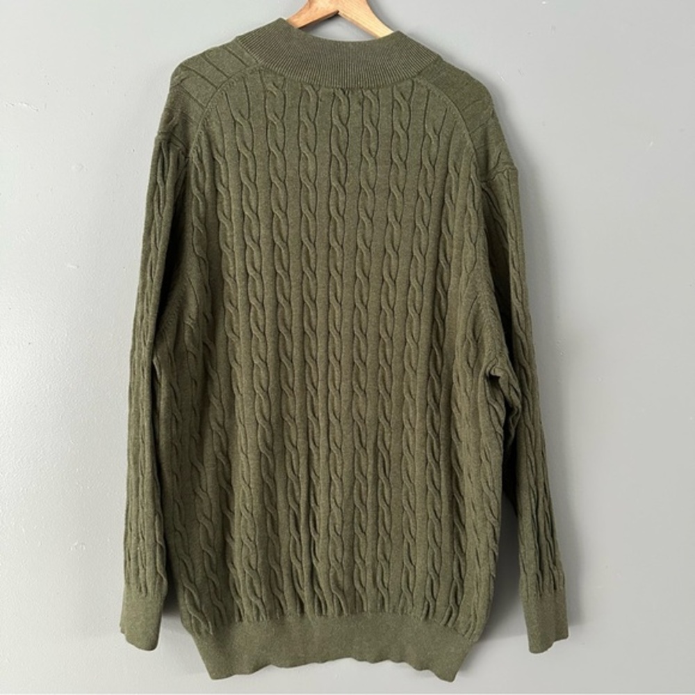 Oak Hill Men's 100% Cotton Botton Collar Sweater | Army Green - Picture 7 of 9